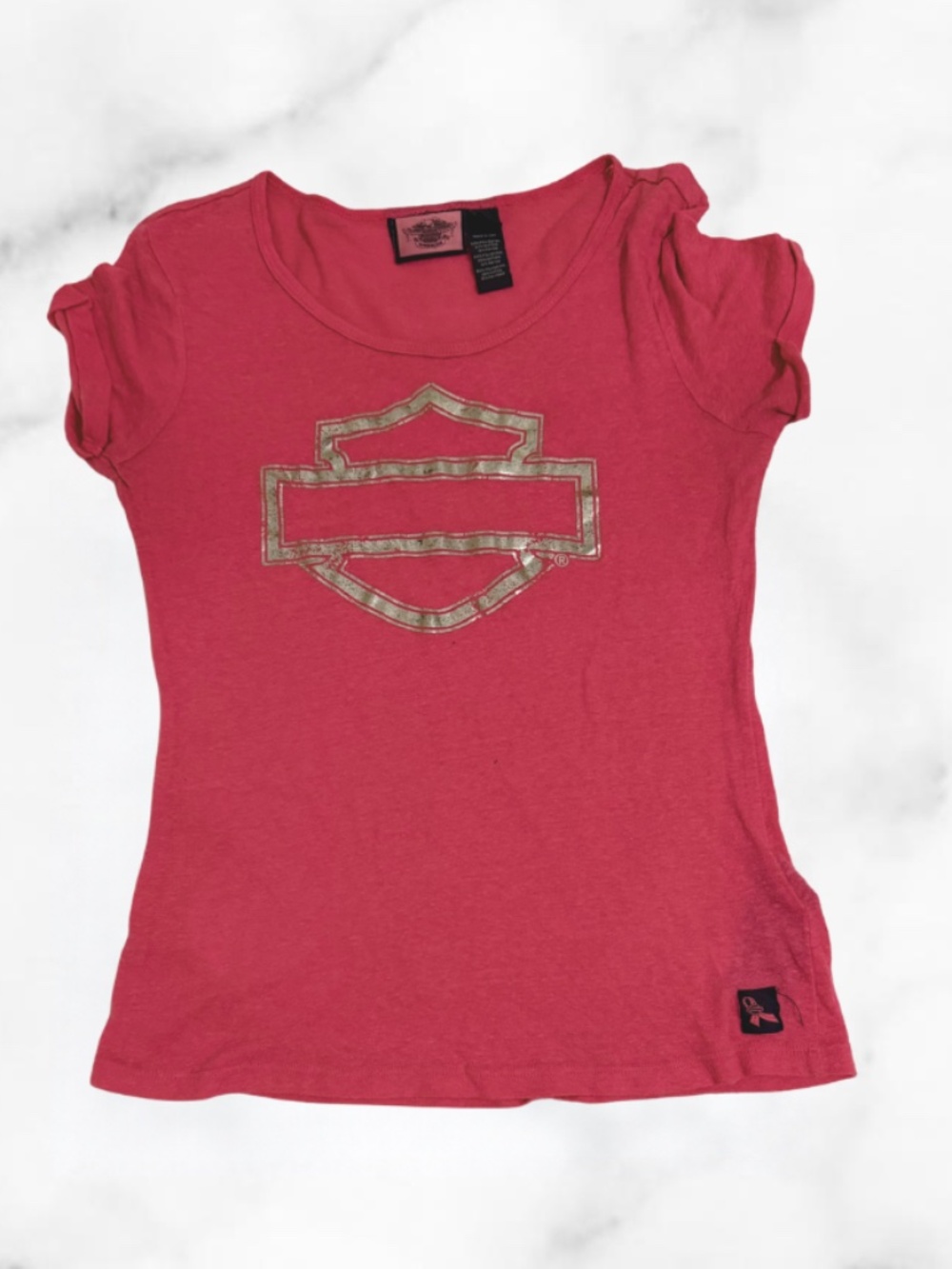 Harley-Davidson Women's Pink Label Metallic Bar & Shield Logo Short Sleeve Tee
